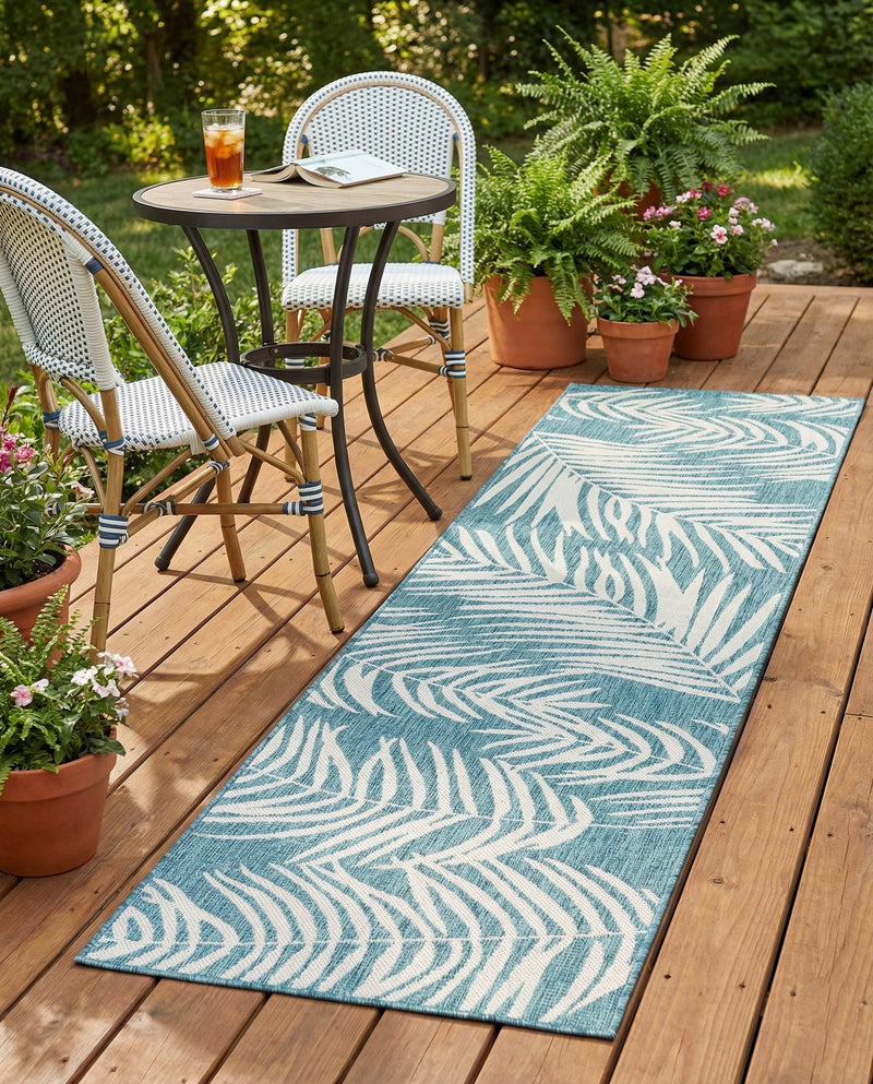 Seaside Blooms Collection Area Rug - Verdure (Light Aqua) Runner Light Aqua  lifestyle 48