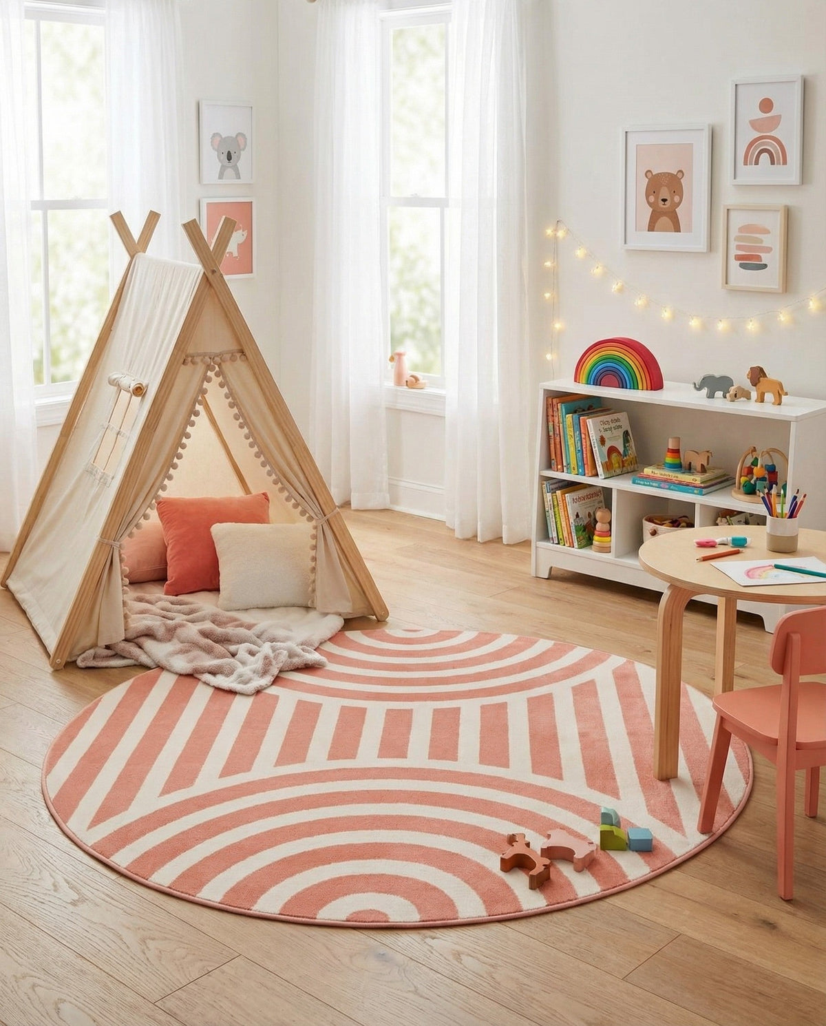 Wonder Tykes Collection Area Rug -  Joydale Round Soft Coral Pink  lifestyle 208