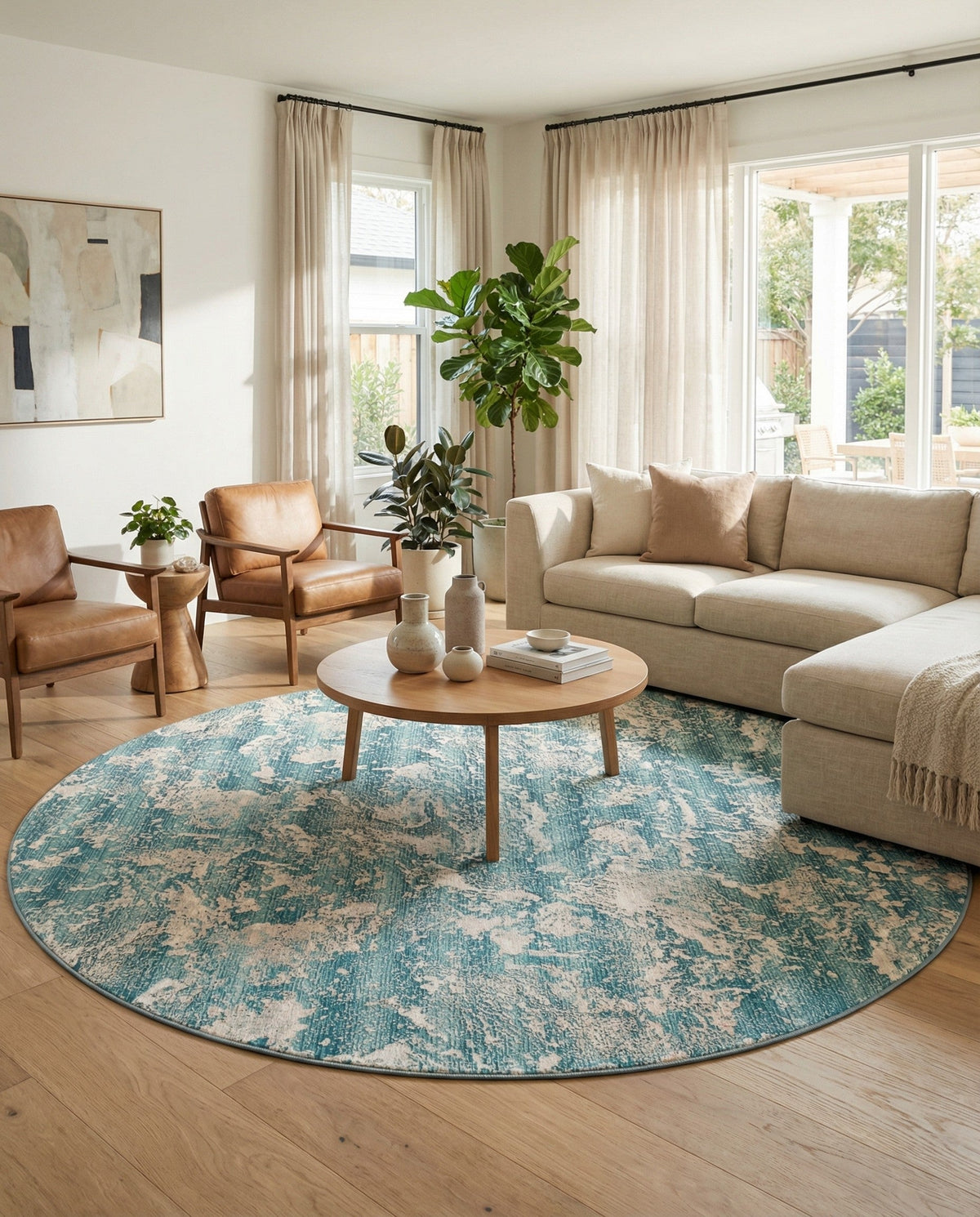 Urban Terrace Collection Area Rug -  Gazebo Round Aqua Blue  lifestyle 68
