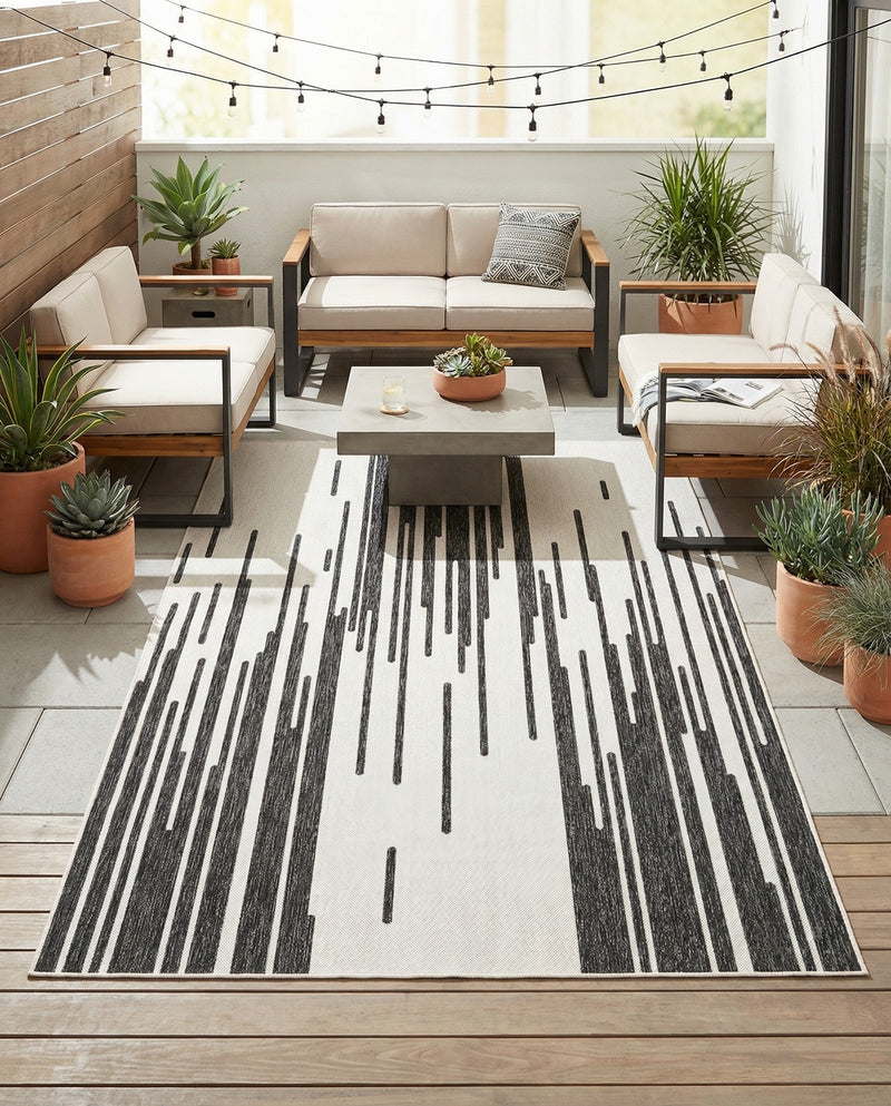 Urban Terrace Collection Area Rug -  Riverside Rectangle Black and White  lifestyle 13