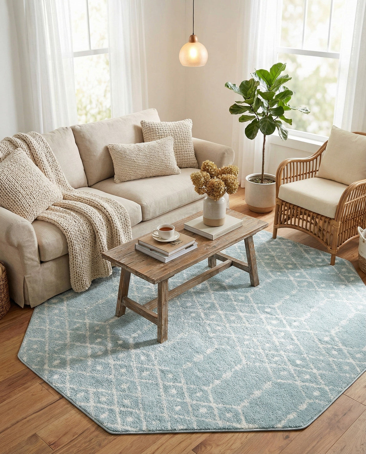 Marrakesh Lattice Collection Area Rug - Casablanca (Aqua) Octagon Aqua  lifestyle 112