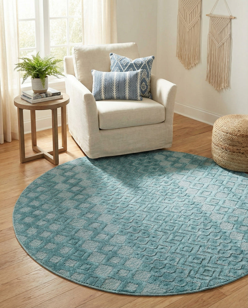 Garden Lattice Charm Collection Area Rug -  Pergola (Aqua) Round Aqua  lifestyle 57