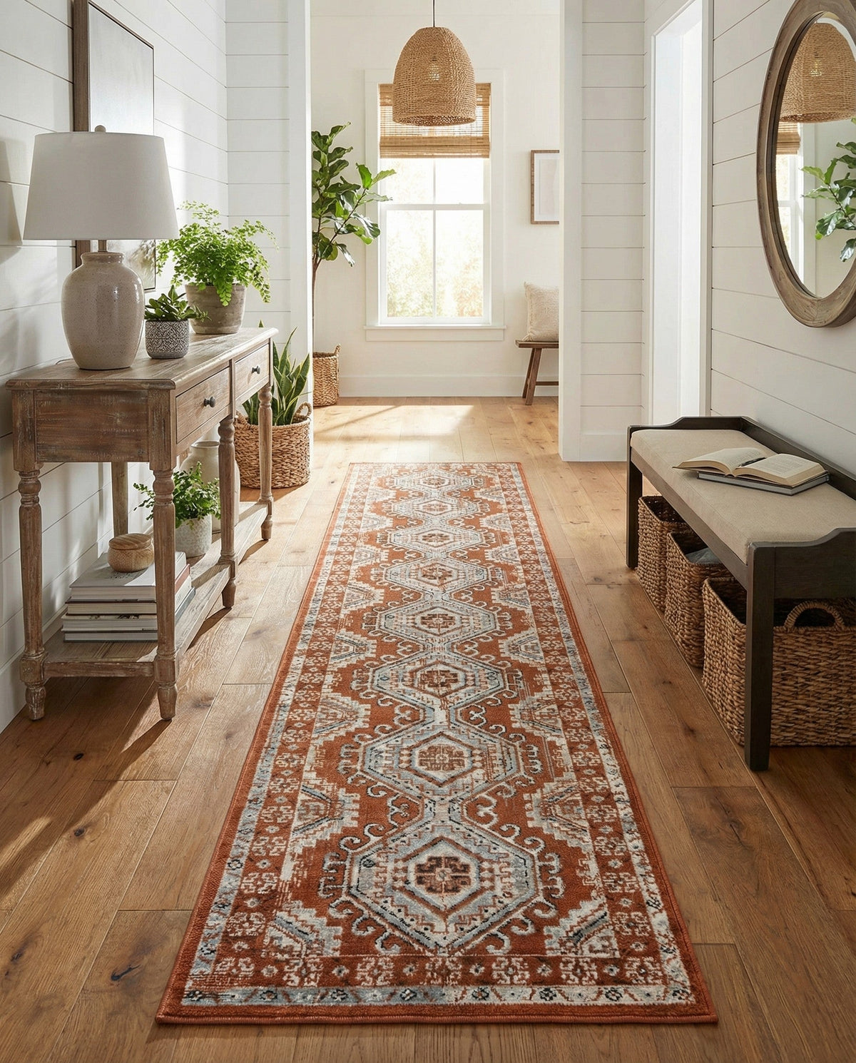 Savannah Elegance Collection Area Rug -  Tybee (Terracotta) Runner Terracotta  lifestyle 128