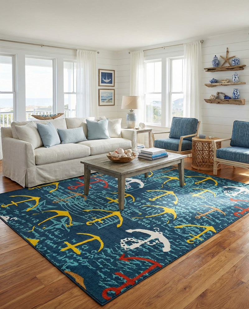 Seaside Haven Rugs Collection Area Rug -  Lighthouse Rectangle Navy Blue  lifestyle 19