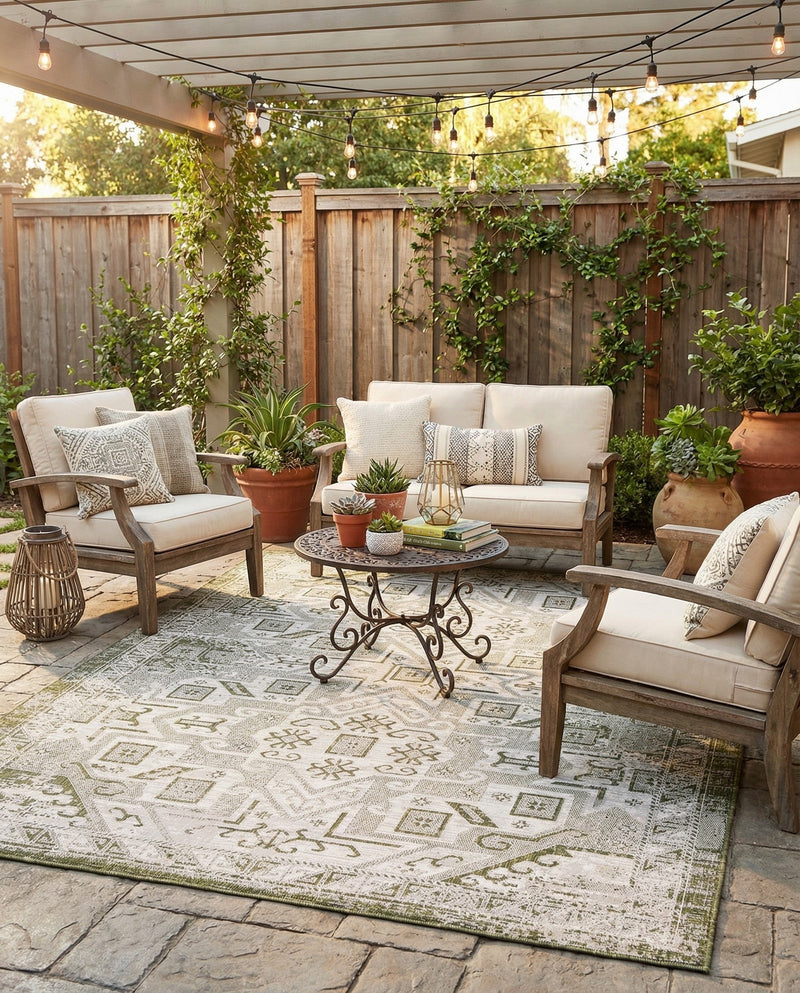 Tribal Terrace Treasures Collection Area Rug - Mayan Marina (Green) Rectangle Green  lifestyle 25
