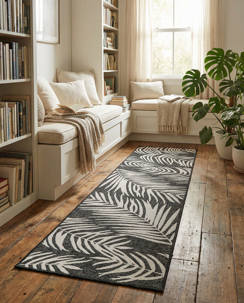 Seaside Blooms Collection Area Rug - Verdure (Charcoal) Runner Charcoal  lifestyle 67