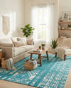 Brighton Stripes Collection Area Rug - Sussex (Turquoise) Rectangle Turquoise  lifestyle 20