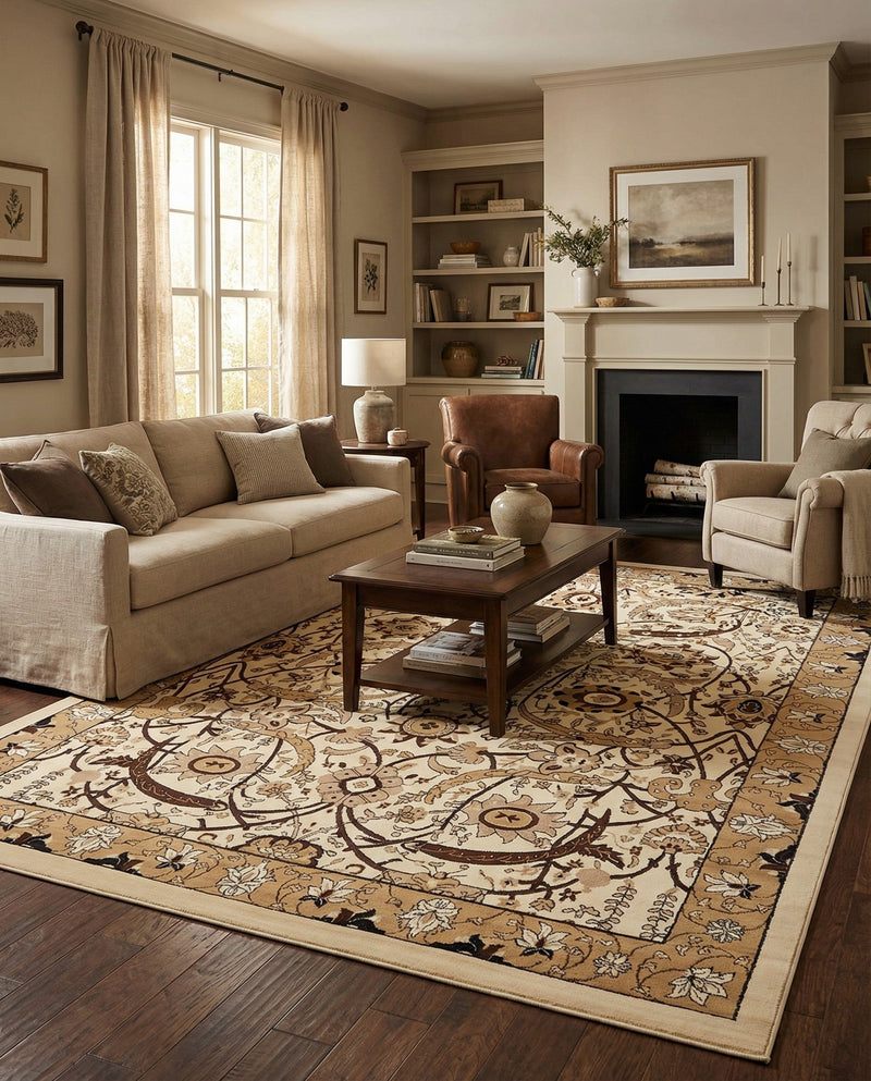 Tabriz Tapestry Collection Area Rug - Sahand (Ivory) Rectangle Ivory  lifestyle 9