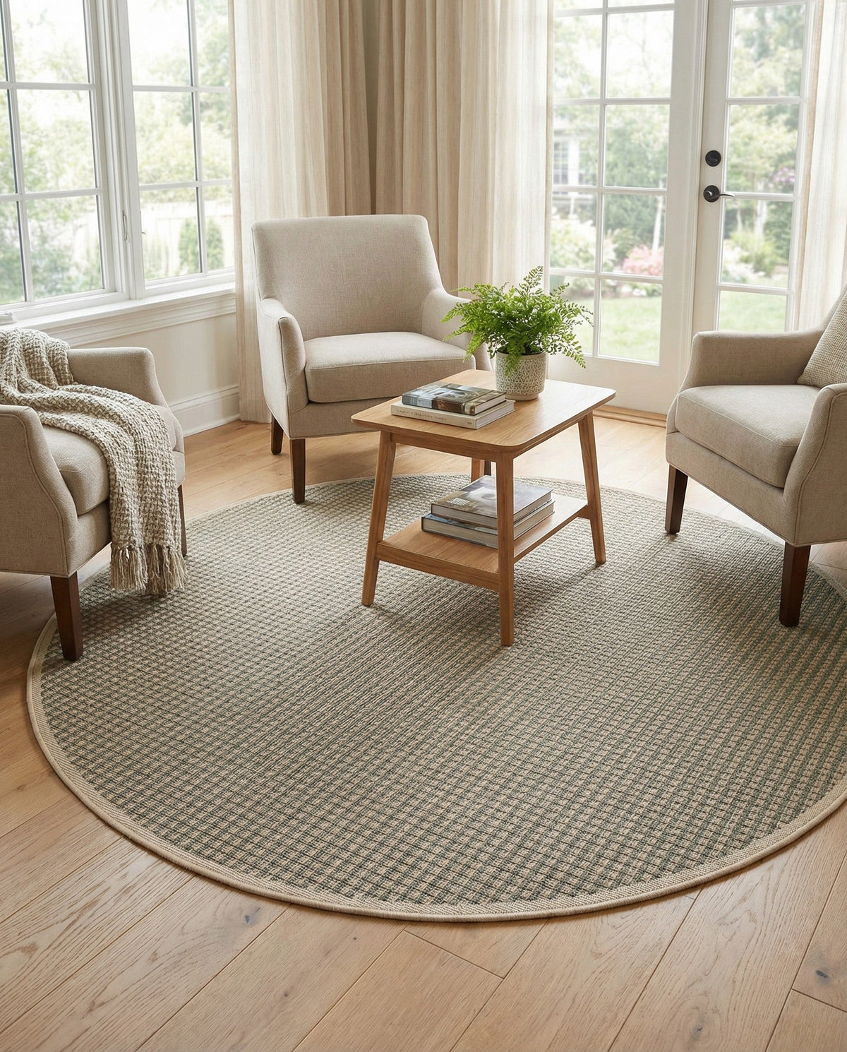 Terrace Fringe Collection Area Rug - Patio Round Brown  lifestyle 101