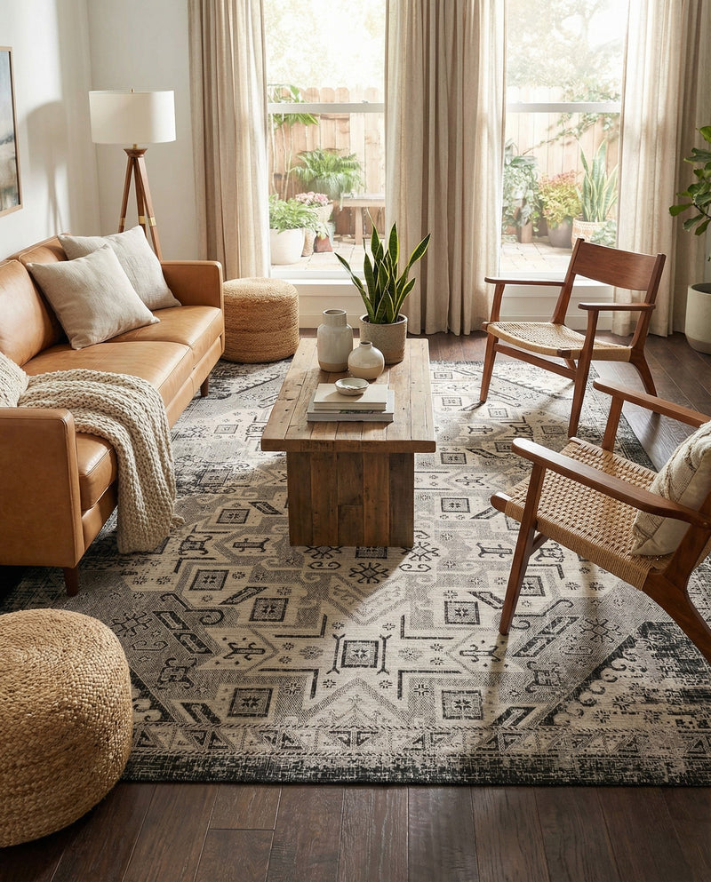 Tribal Terrace Treasures Collection Area Rug - Mayan Marina (Charcoal Gray) Rectangle Charcoal Gray  lifestyle 11
