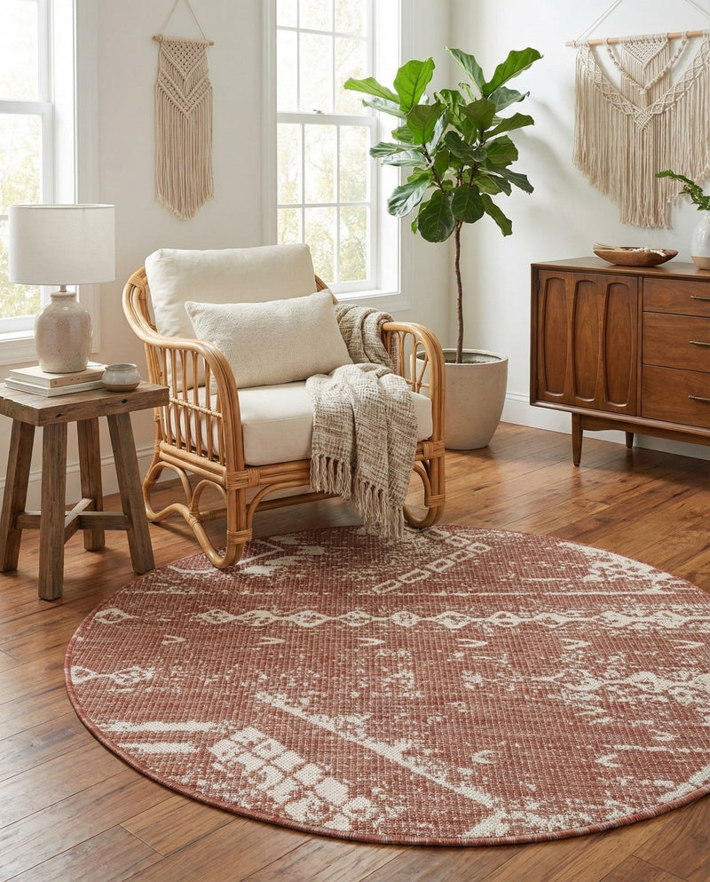 Desert Nomad Terrace Collection Area Rug - Sahara (Rust Red) Round Rust Red  lifestyle 57