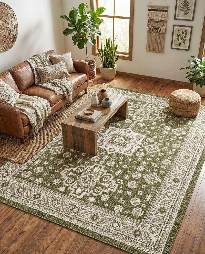 Tribal Terrace Treasures Collection Area Rug -  Incan Isle (Green) Rectangle Green  lifestyle 22