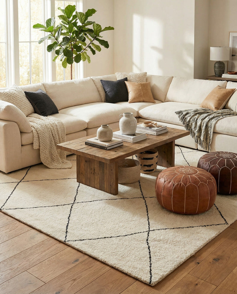 Zouina Berber Wool Collection Area Rug - Atlas Rectangle Ivory and Black  lifestyle 3