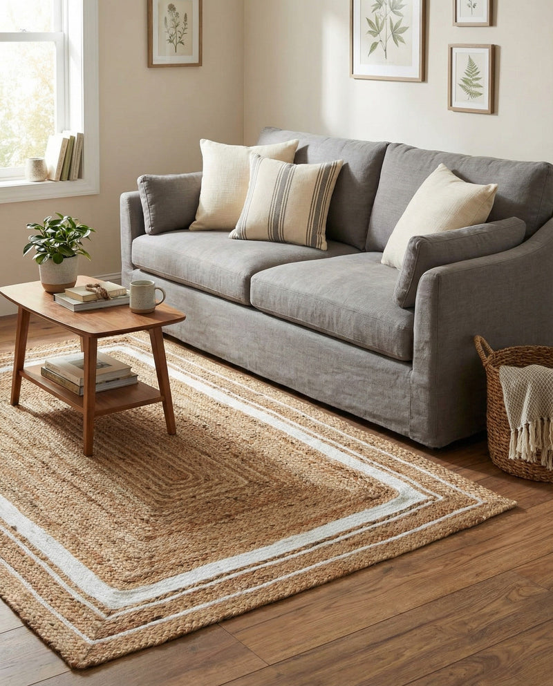 Woven Seaside Jute Collection Area Rug - Nantucket Rectangle Natural and White  lifestyle 23