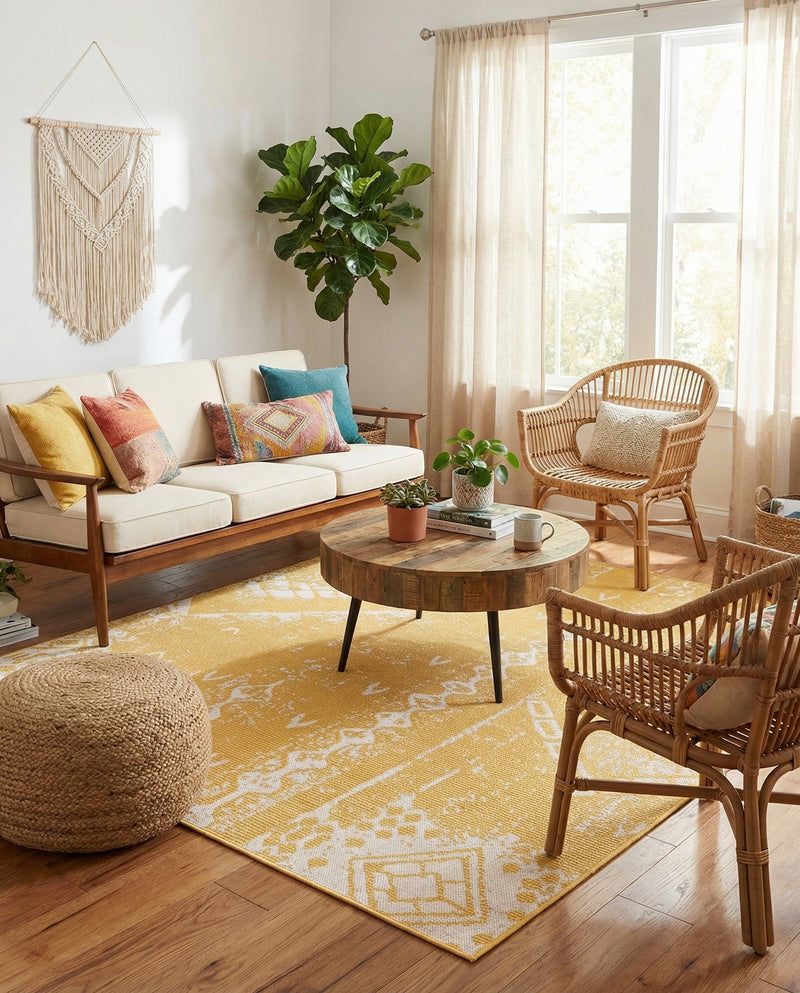Desert Nomad Terrace Collection Area Rug - Sahara (Yellow) Square Yellow  lifestyle 66