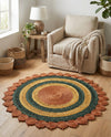 Woven Seaside Jute Collection Area Rug - Coastalhaven (Orange Green Yellow) Round Orange Green Yellow  lifestyle 24