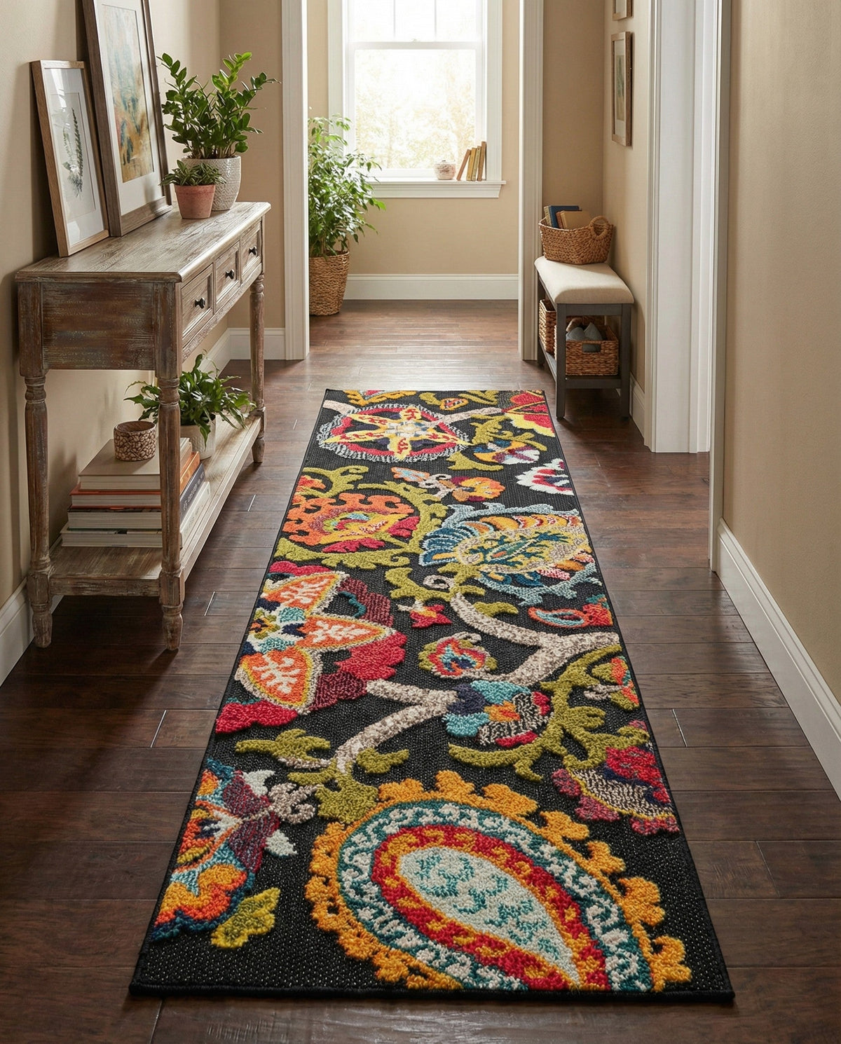 Outdoor Marrakesh Collection Area Rug - Fes Runner Multi Black  lifestyle 129