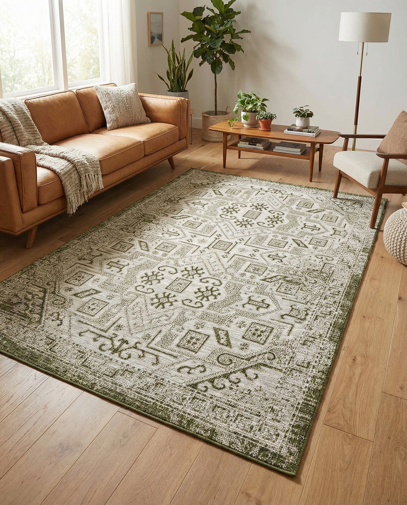 Tribal Terrace Treasures Collection Area Rug - Mayan Marina (Green) Rectangle Green  lifestyle 27