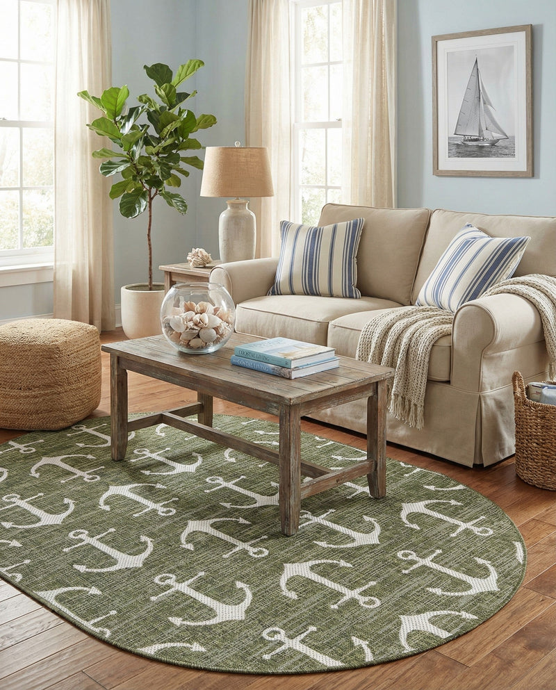 Seaside Haven Rugs Collection Area Rug - Sapphire (Green) Oval Green  lifestyle 39