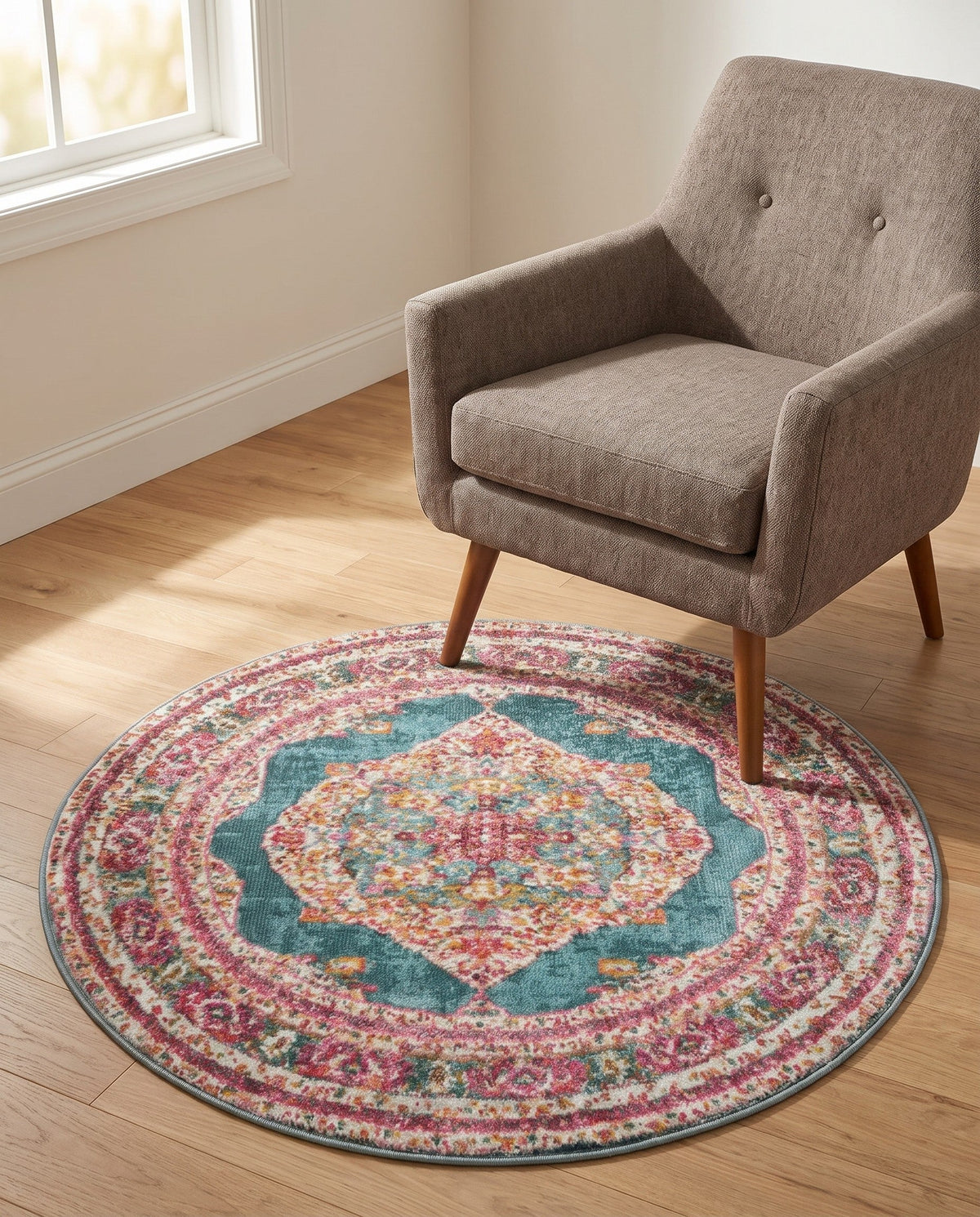 Caribbean Breeze Collection Area Rug -  Windward Round Turquoise  lifestyle 196