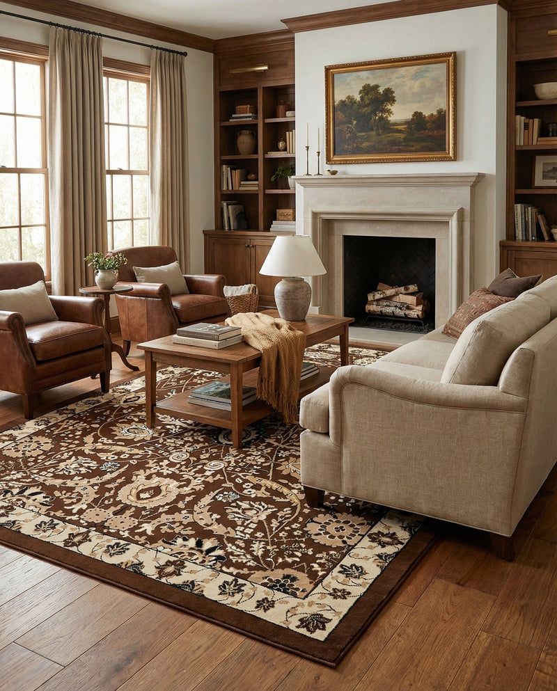 Tabriz Tapestry Collection Area Rug - Sahand (Brown) Rectangle Brown  lifestyle 5