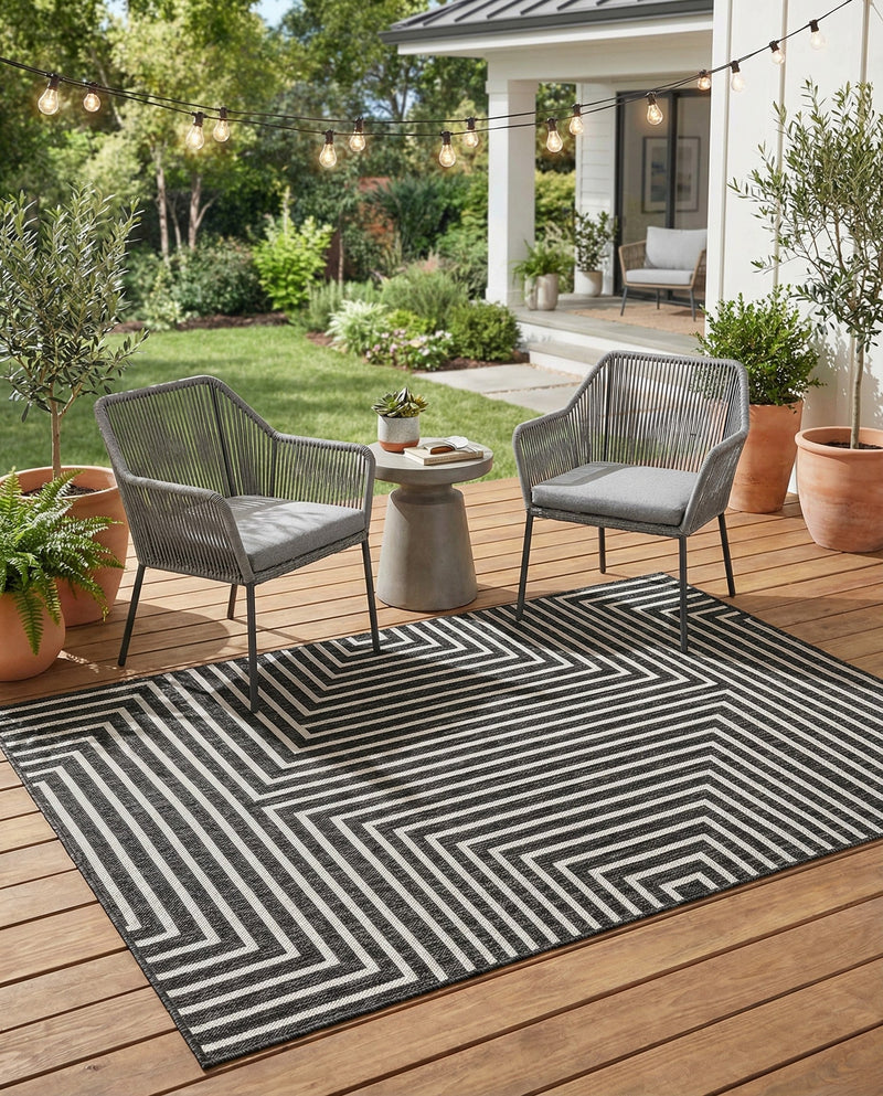 Urban Terrace Collection Area Rug -  Astoria (Black and White) Rectangle Black and White  lifestyle 13