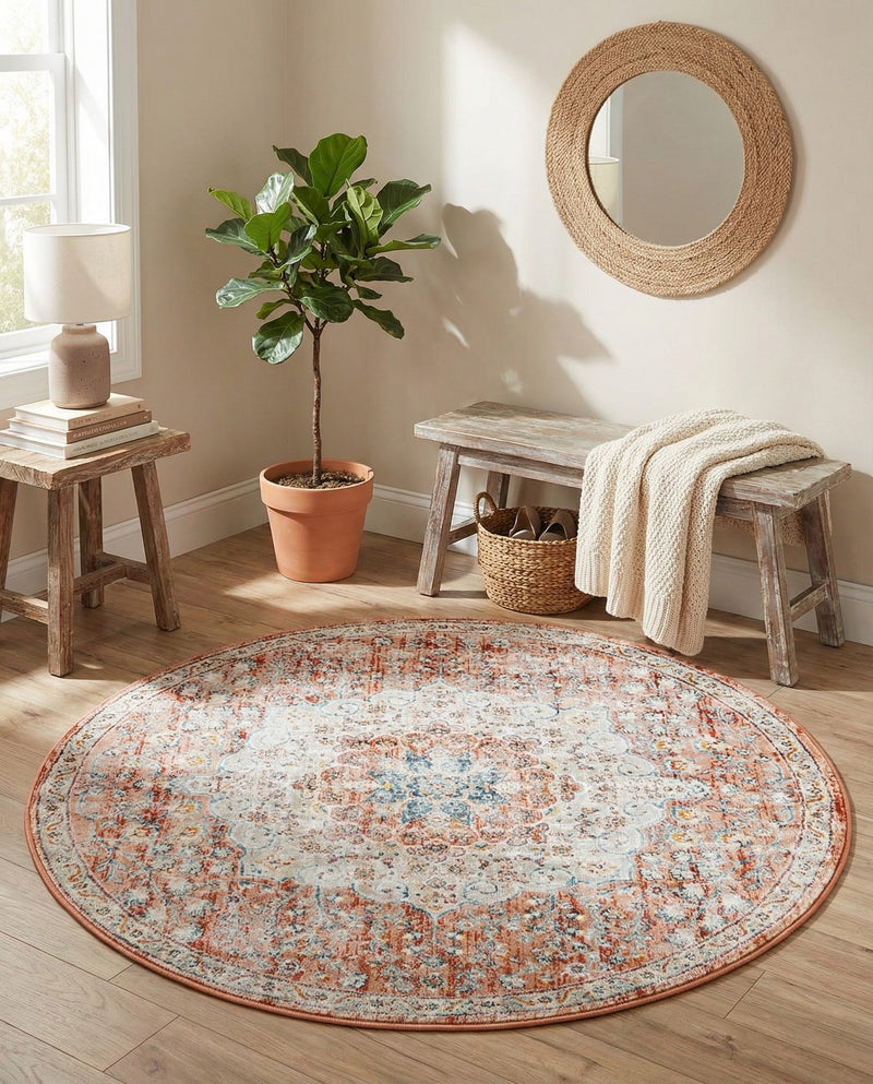 Coastal Haven Collection Area Rug - Seabreeze (Red) Round Red  lifestyle 36