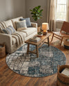 Seville Elegance Collection Area Rug - Cordoba Round Gray Blue  lifestyle 44