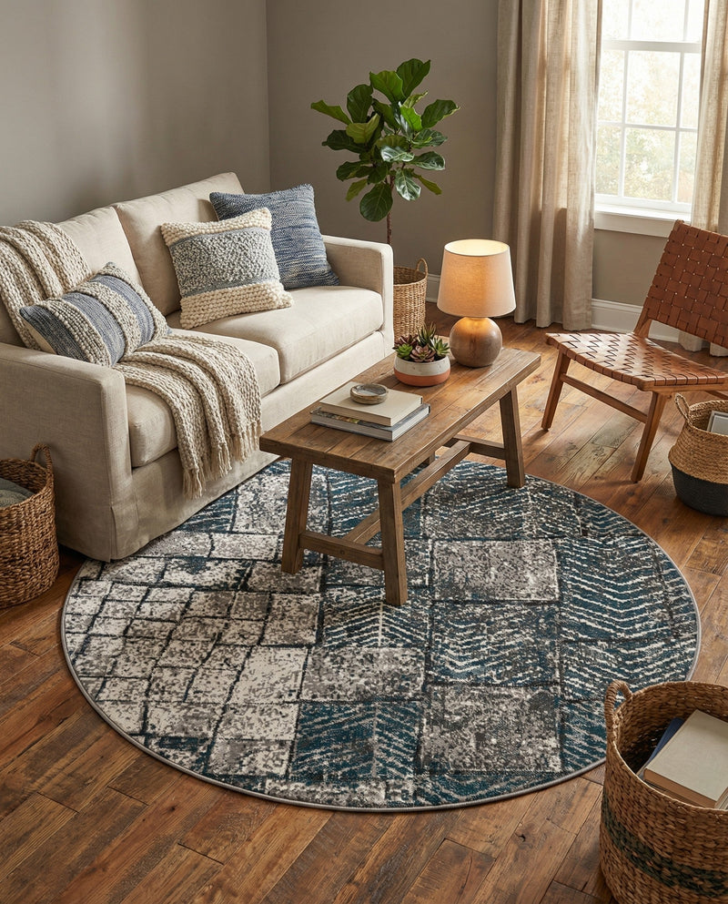 Seville Elegance Collection Area Rug - Cordoba Round Gray Blue  lifestyle 44
