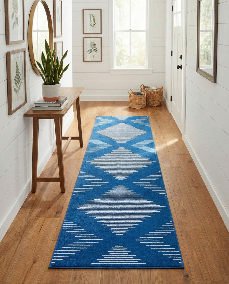 Seychelles Stripes Collection Area Rug - Mahe (Navy Blue) Runner Navy Blue  lifestyle 46