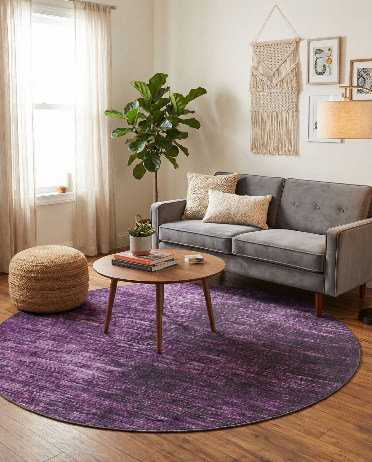 Sahara Essence Collection Area Rug - Oasis (Purple) Round Purple  lifestyle 99