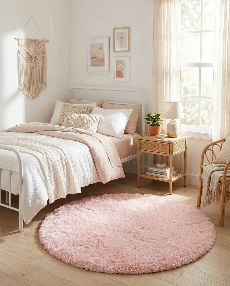 Eternal Plush Oasis Collection Area Rug -  Tranquility (Pink Lace) Round Pink Lace  lifestyle 32