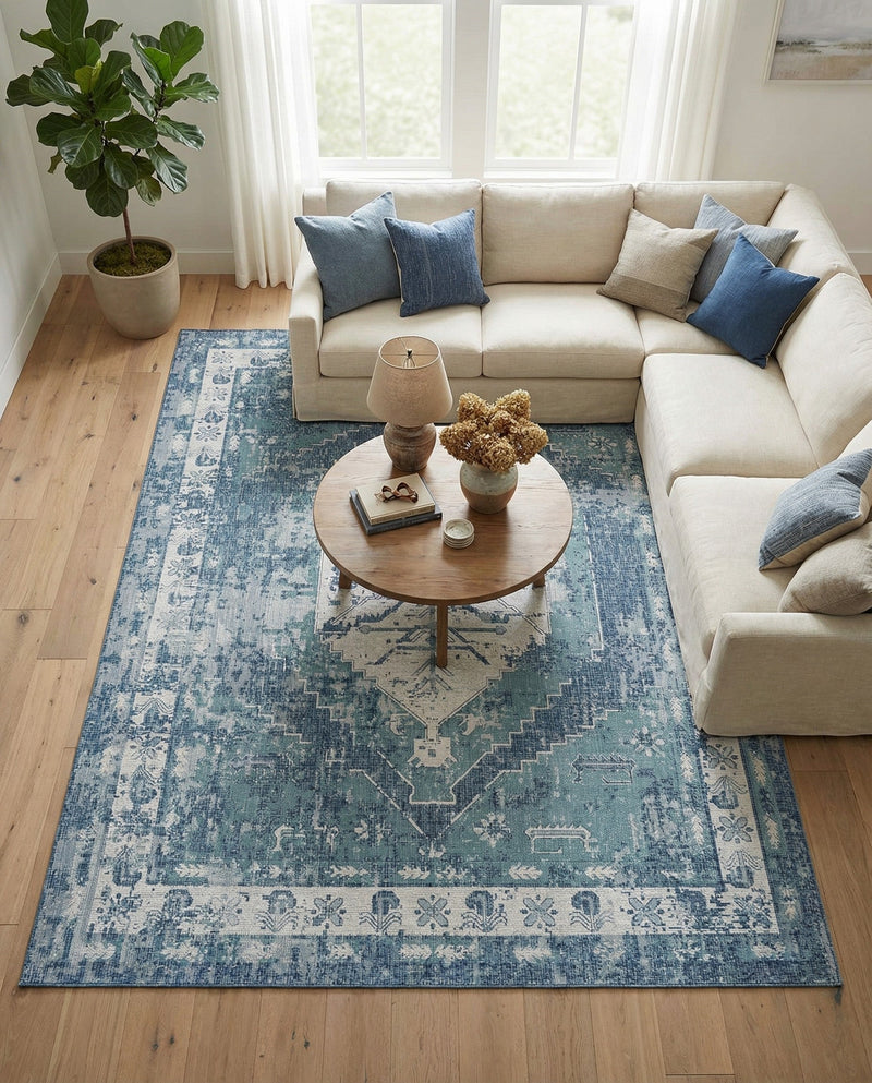 Patio Heritage Collection Area Rug -  Augusta (Blue) Rectangle Blue  lifestyle 12
