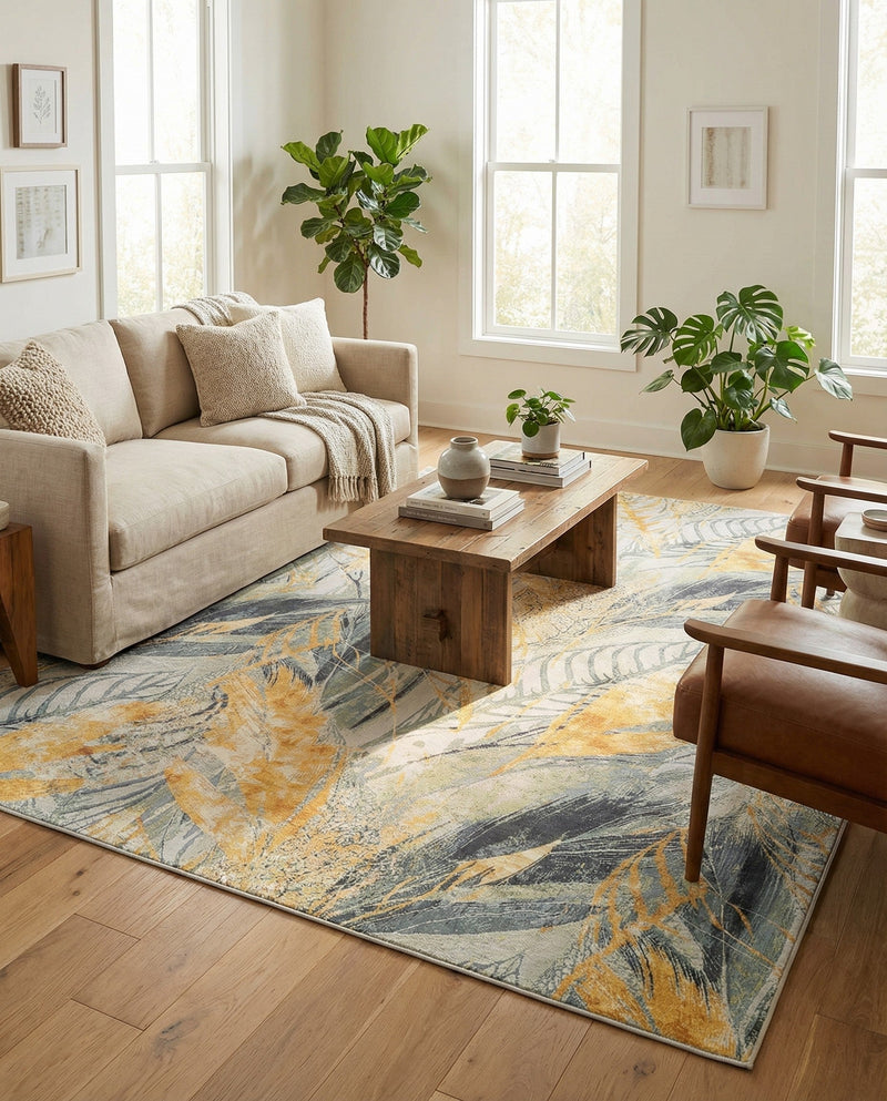 Seaside Blooms Collection Area Rug -  Blossom Rectangle Gray Ivory Yellow  lifestyle 17