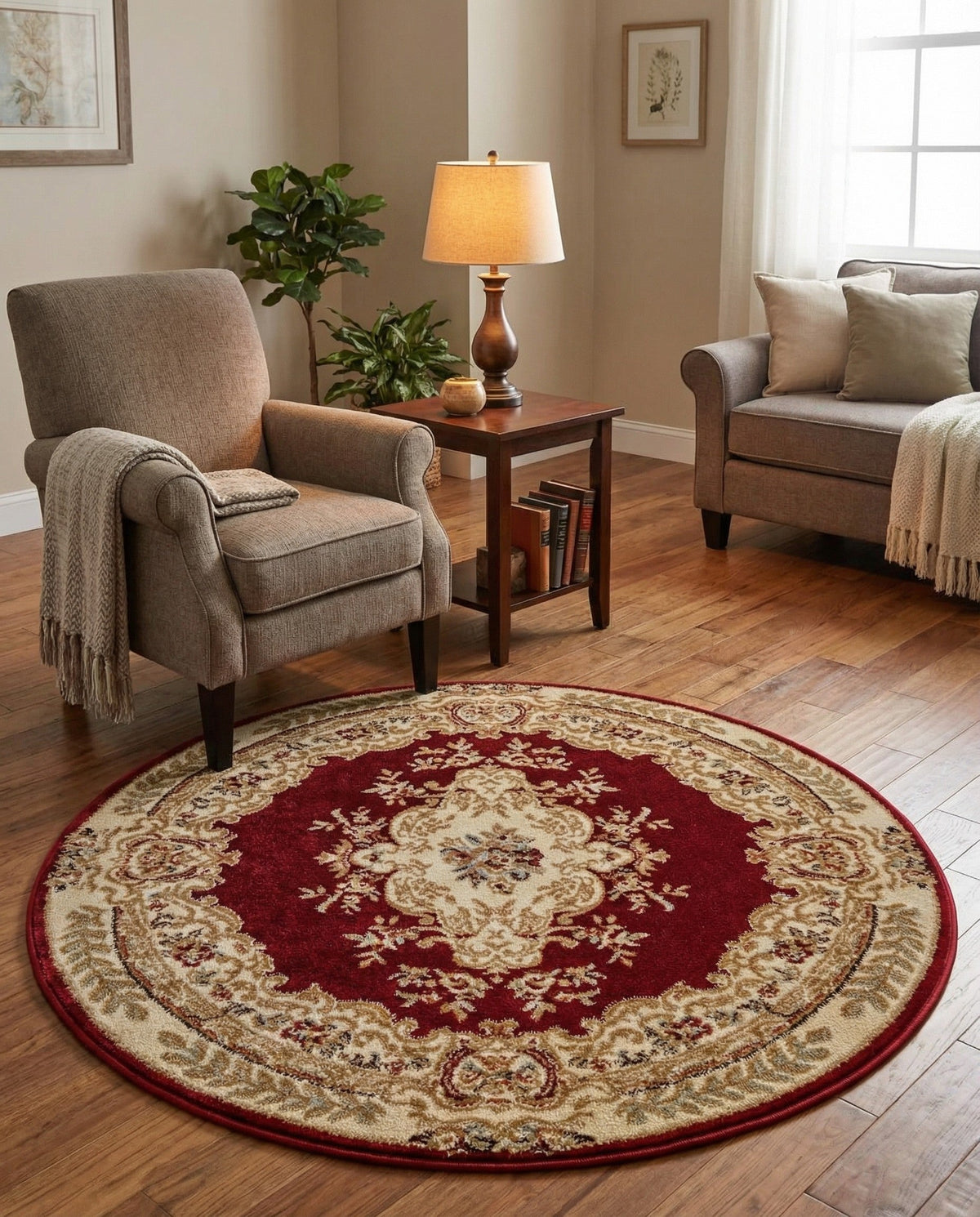 Versailles Elegance Collection Area Rug -  Vincennes Round Red  lifestyle 129