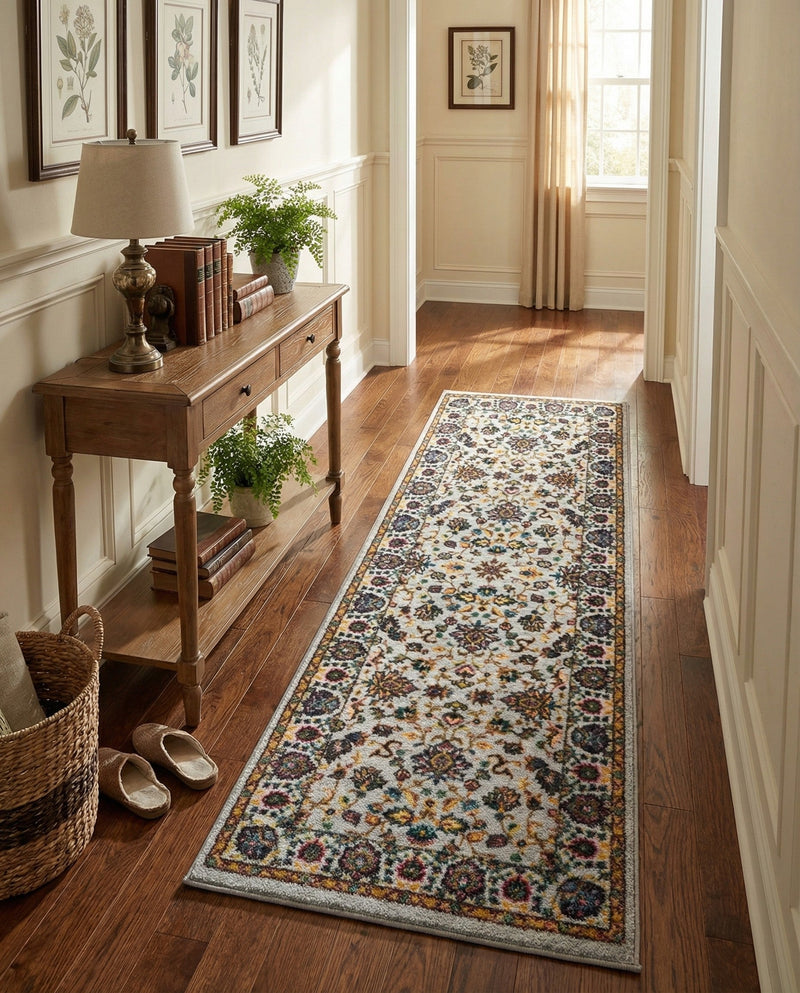 Casablanca Tapestry Collection Area Rug -  Marrakech (Cloud Gray) Runner Cloud Gray  lifestyle 59