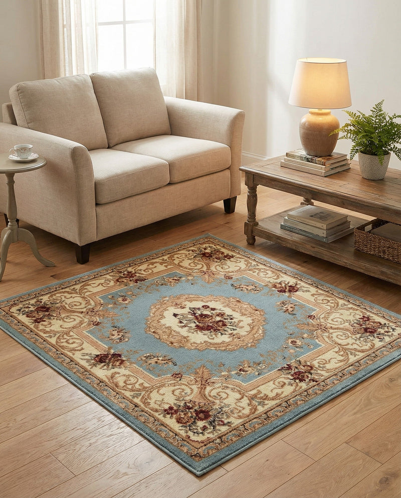 Versailles Elegance Collection Area Rug -  Louveciennes (Light Blue) Square Light Blue  lifestyle 33