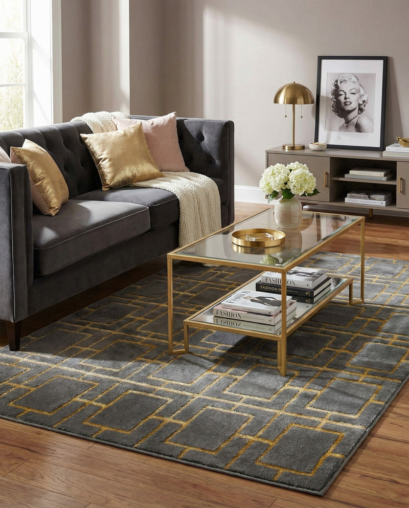 Hollywood Luxe Collection Area Rug -  Beverly (Gray Gold) Rectangle Gray Gold  lifestyle 7