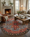 Patio Heritage Collection Area Rug -  Garden Round Rust Red and Blue  lifestyle 71