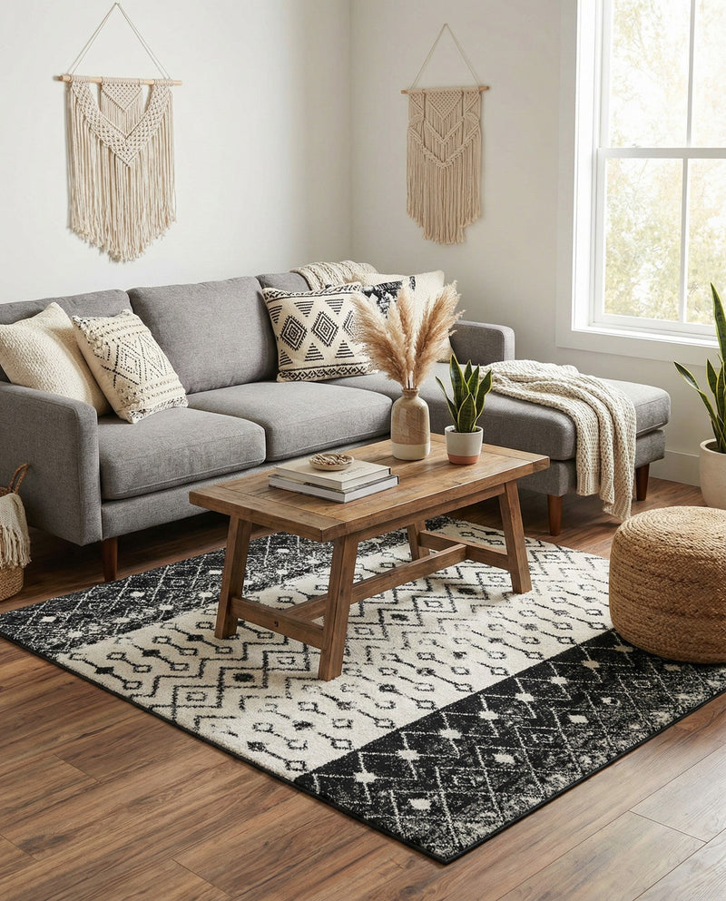 Mediterranean Lattice Collection Area Rug -  Casablanca (Black and White) Square Black and White  lifestyle 69