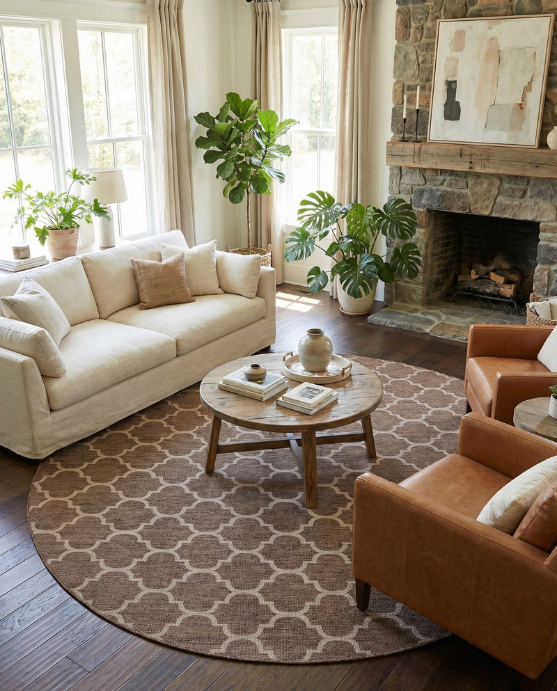 Savannah Pergola Collection Area Rug - Arbor (Brown) Round Brown  lifestyle 49