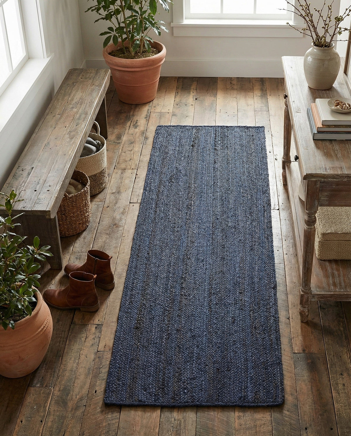 Woven Seaside Jute Collection Area Rug - Savannah (Navy Blue) Runner Navy Blue  lifestyle 84