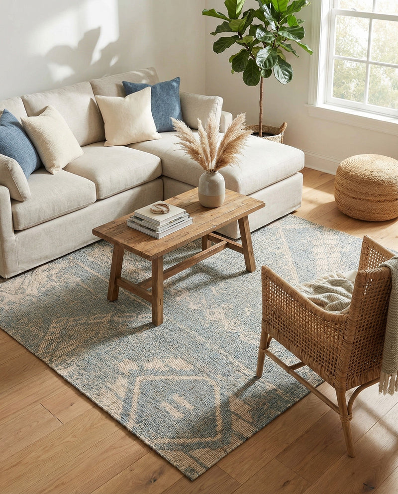 Savannah Threads Collection Area Rug -  Kalahari Square Antique Blue  lifestyle 53