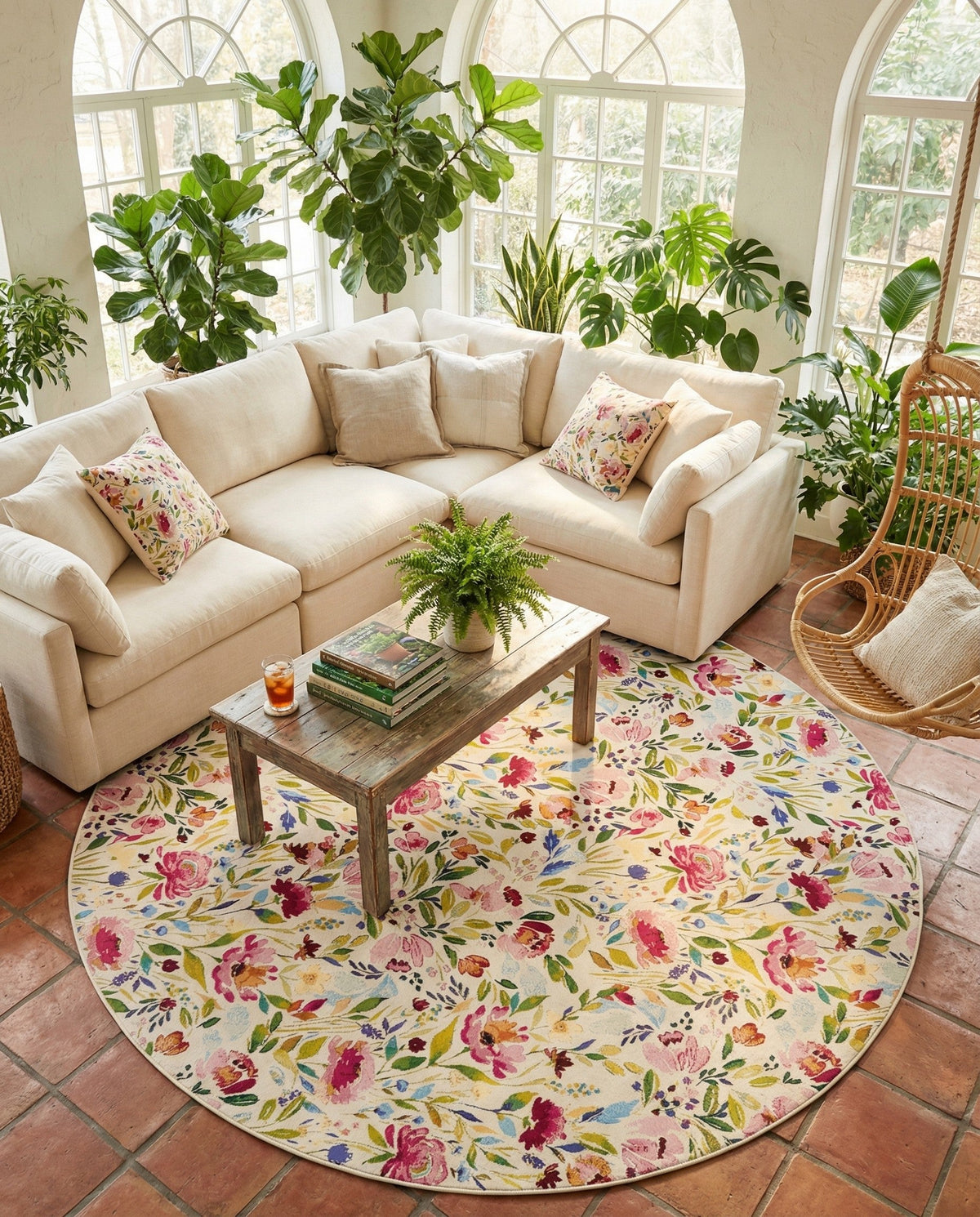 Seaside Blooms Collection Area Rug -  Meadow Round Multi  lifestyle 88