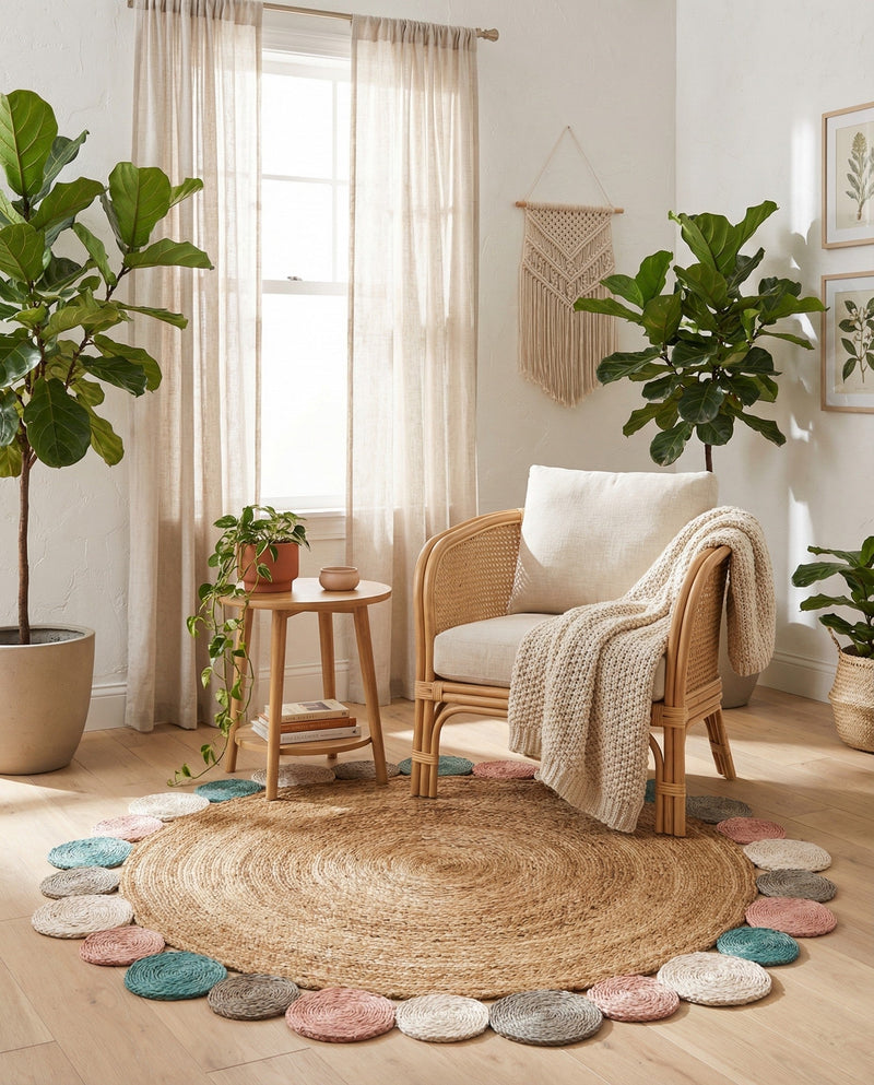 Woven Seaside Jute Collection Area Rug - Sienna Round Multi  lifestyle 26