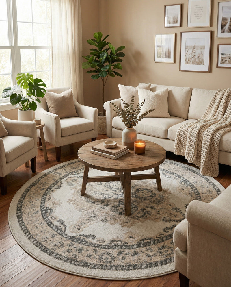 Beverly Grove Collection Area Rug -  Fairfax (Ivory) Round Ivory  lifestyle 78