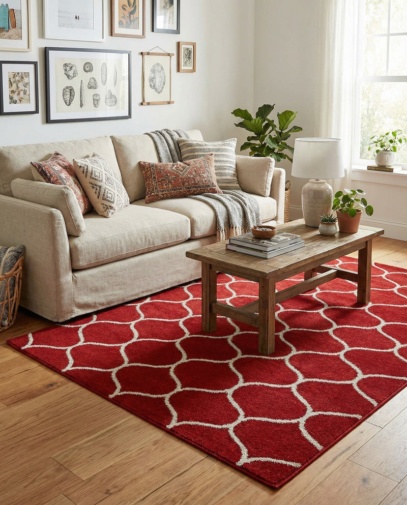 Trellis Mosaic Collection Area Rug -  Pergolatown (Red) Rectangle Red  lifestyle 6