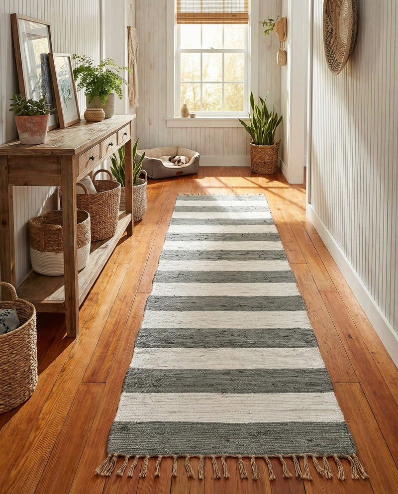 Tassel Trail Collection Area Rug - Pathway (Gray) Runner Gray  lifestyle 45