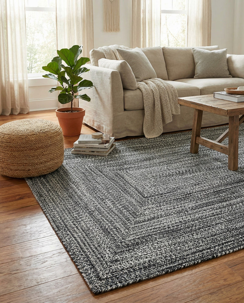 Sustainable Strands Indoor-Outdoor Oasis Collection Area Rug -  Sandbar (Black and White) Rectangle Black and White  lifestyle 6