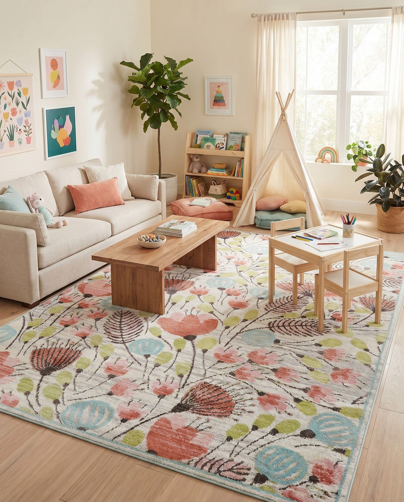 Wonder Tykes Collection Area Rug -  Fantasy Rectangle Ivory  lifestyle 48
